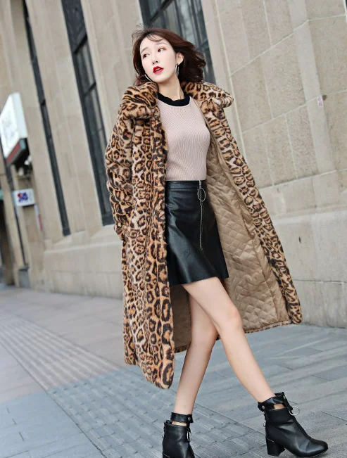 Зимнее женское пальто из искусственного меха с длинными рукавами Толстая теплая