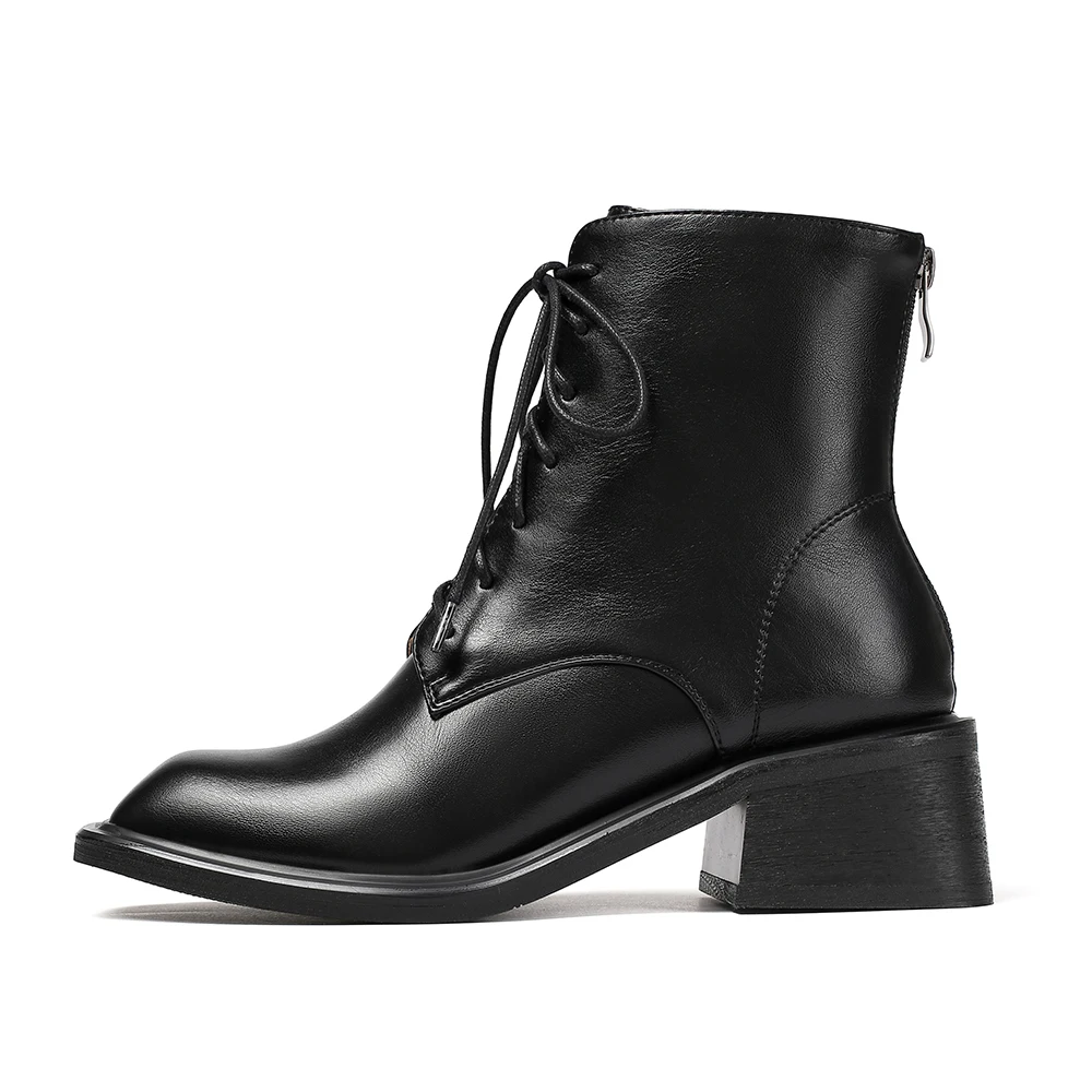 

WETKISS 2020 New Arrival Ankle Boots Chunky Heels Short Booties Square Toe Women Lace Up Autumn Winter Shoes Big Size 34-43