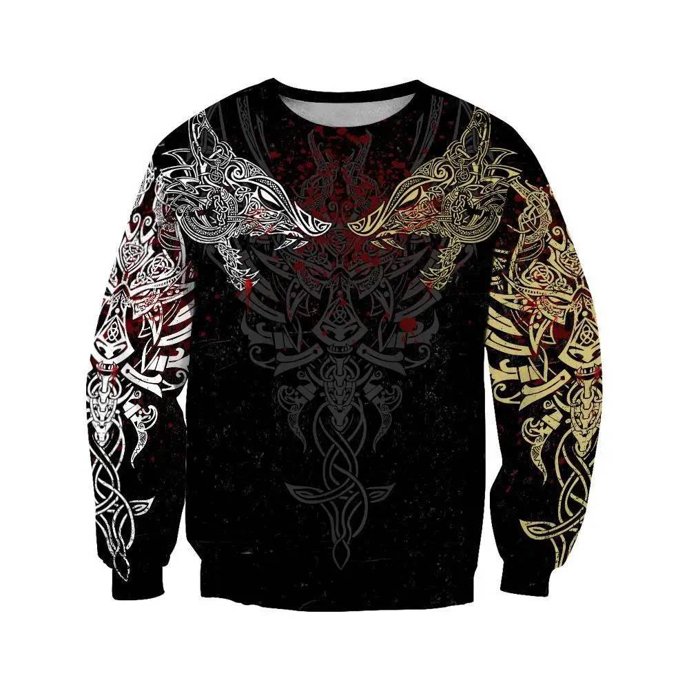 

Geki And Freki Viking Wolf Tattoo 3D Printed Autumn Men Hoodies Unisex Casual Pullover Zip Hoodie sudadera hombre DW0526