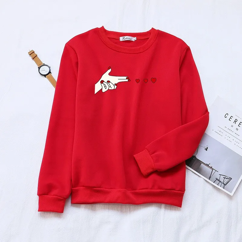 

2020 New Arrival Gesture Heart Printed Women Sweatshirt Fashion Chic Round Neck Top Loose Casual Long Sleeve Pullover Tops