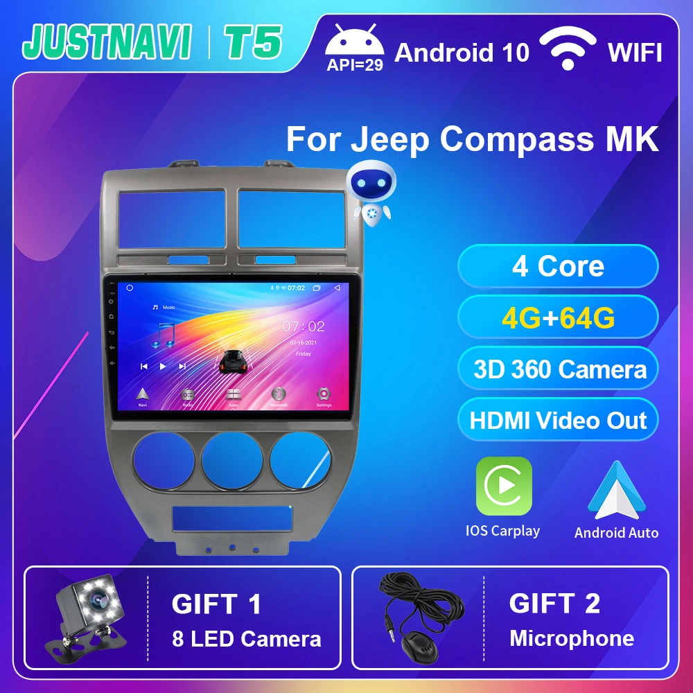 

Newest Android 10.0 Carplay Car Radio For Jeep Compass MK 2007-2009 GPS Navigation Multimedia Video Player Auto No 2 din WIFI 4G