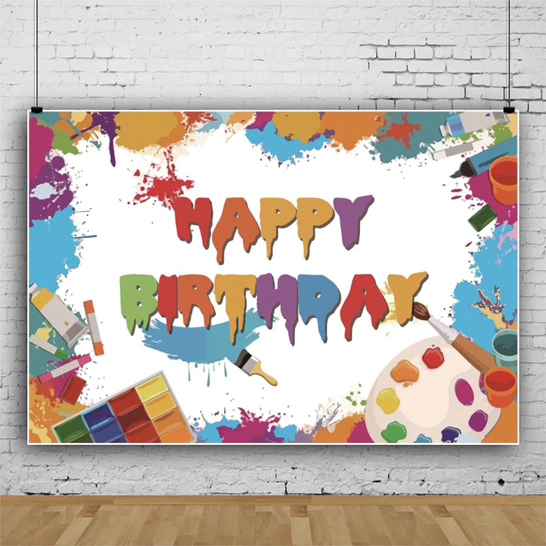 

Laeacco White Backdrop For Photography Palette Pattern Happy Birthday Customize Banner Poster Child Baby Photozone Photo Studio