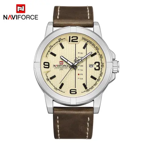 Роскошные брендовые кварцевые наручные часы NAVIFORCE NF9177 с датой недели и двойным дисплеем, мужские повседневные военные спортивные часы с кожаным ремешком, мужские часы