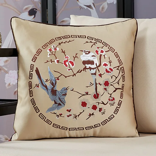 

Наволочка для подушки с китайской вышивкой, декоративные наволочки для подушек с птицами, цветами, домашнее деревянное украшение для стула ...