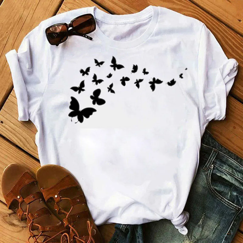 

Watercolor Butterfly Girl Print Tee shirts Female Harajuku Summer Tshirt Cute Tee Ladies Short Sleeve Tops Fashion Women T Shirt