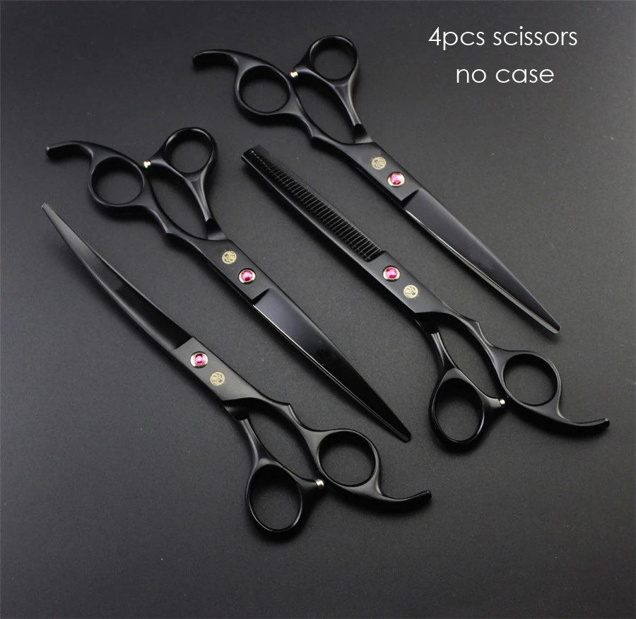 4pcs no case 7 дюймов профессиональные ножницы для стрижки собак прямые филировочные Изогнутые Ножницы стрижка для домашних животных инструменты - Цвет: 4pcs no case