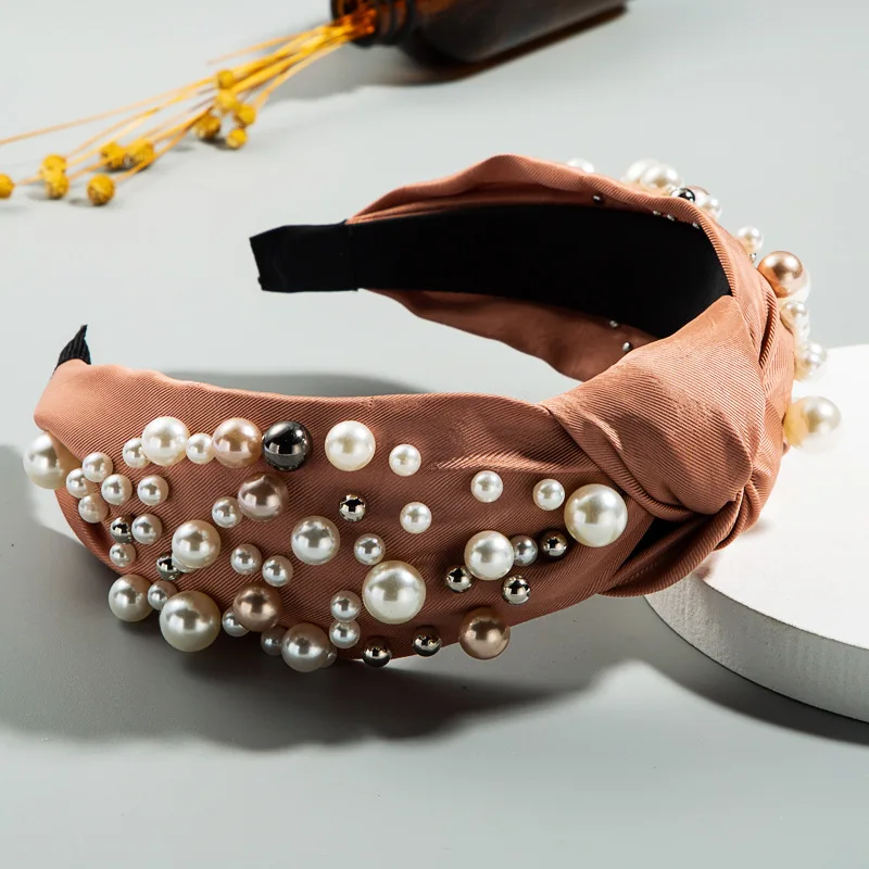 

Elegant Big Pearls Knotted Headbands For Women Fashion Bowknot Solid Color Hairbands Wide Hair Hoop Hair Accessories