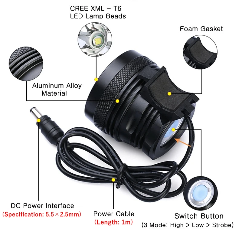 

CREE XML-T6 DC Rechargeable 7-12LED Bicycle Headlights Outdoor Night Riding 8.4V Head Lamp Mountain Bike USB Output Front Lights