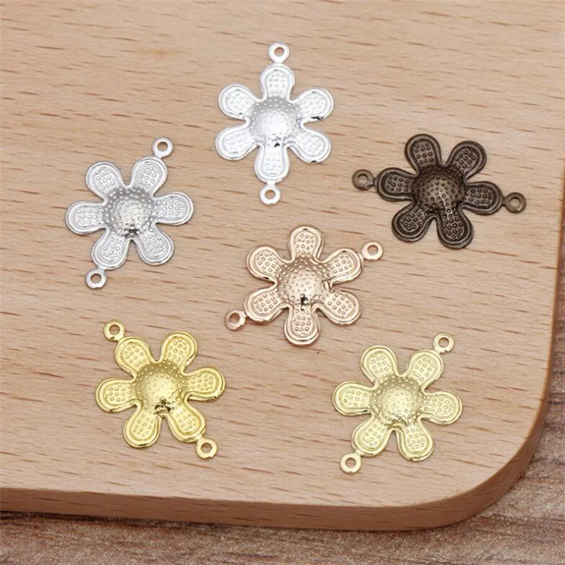 100 шт. винтажных соединителей для ювелирных изделий с филигранью, золотистого/серебристого цвета, с мотивом цветов, для создания браслетов, сережек и других украшений.