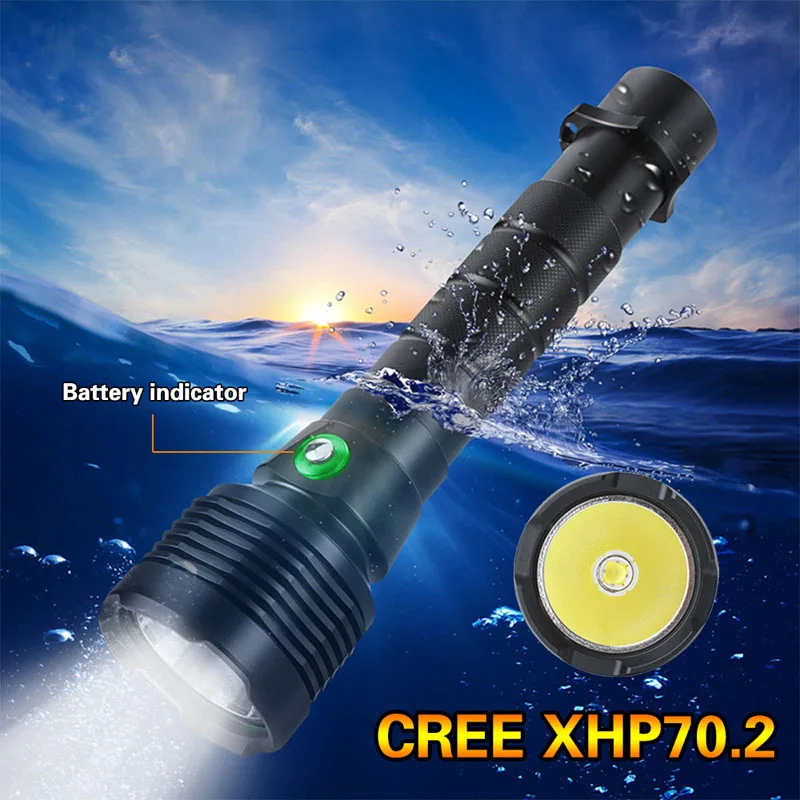 Billig High Power XHP70 Scuba Tauchen Licht Taschenlampe LED Unterwasser Taschenlampe 10 Zoll Outdoor Nacht Laterne 60m Dive Tiefe