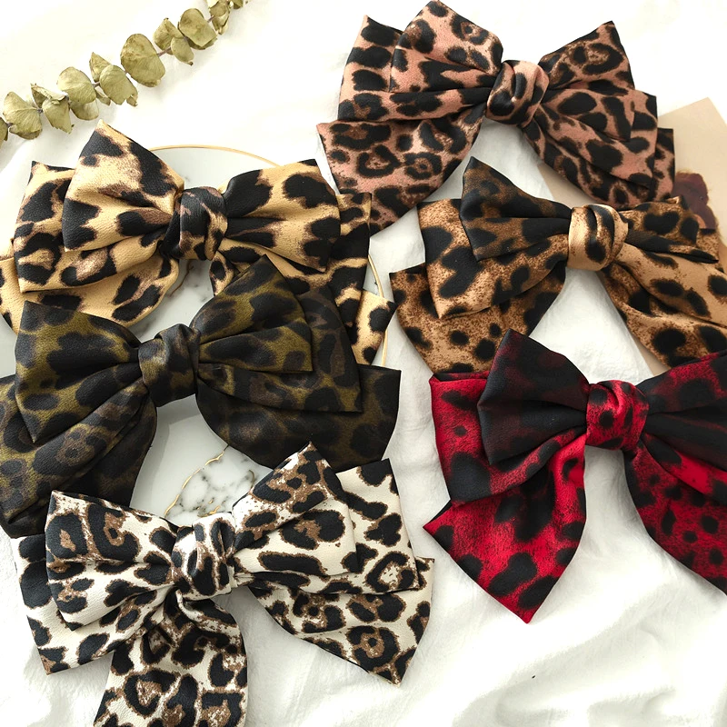 Leopard Printed Bowknot Hairpins Women Hair Clips Metal Barrettes Satin 3 Layers Butterfly Bow Hairpin Fashion Accessories |
