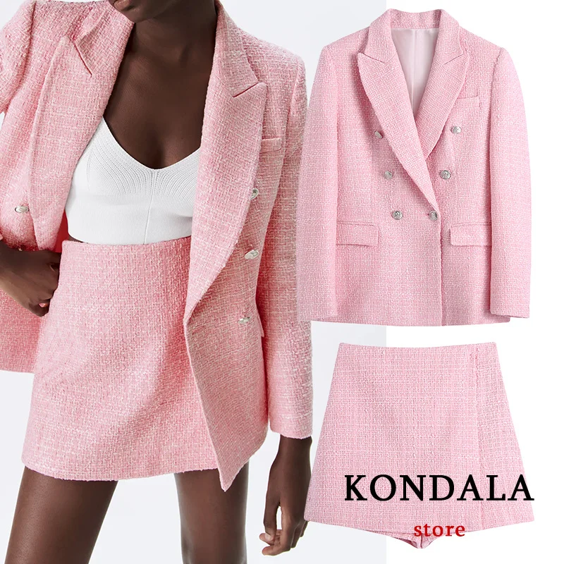 

Kondala za chic pink blazer lady from the office fashion 2021 chess jackets long women mango long pockets double tops