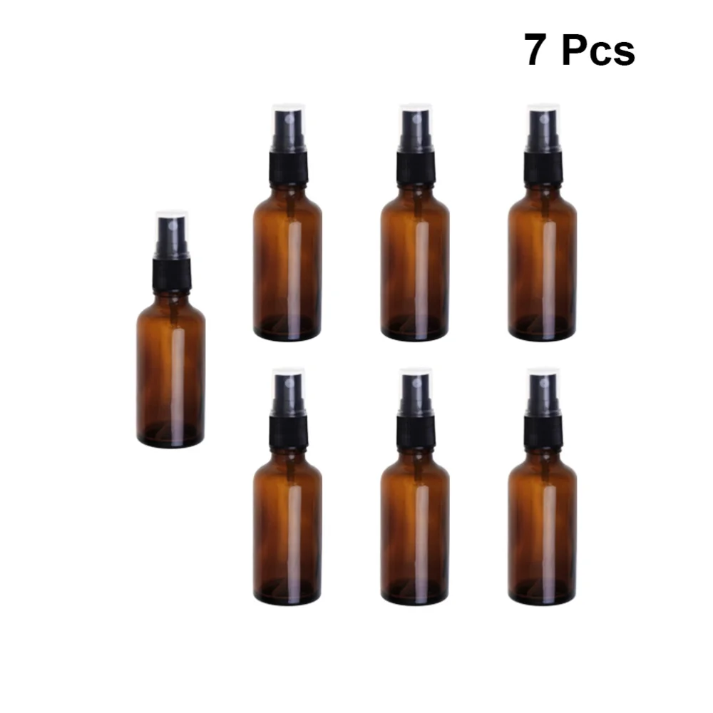 

7Pcs Glass Spray Bottle Emulsion Subpackaging Bottle Press Pump Essential Oil Container Brown (100ml)