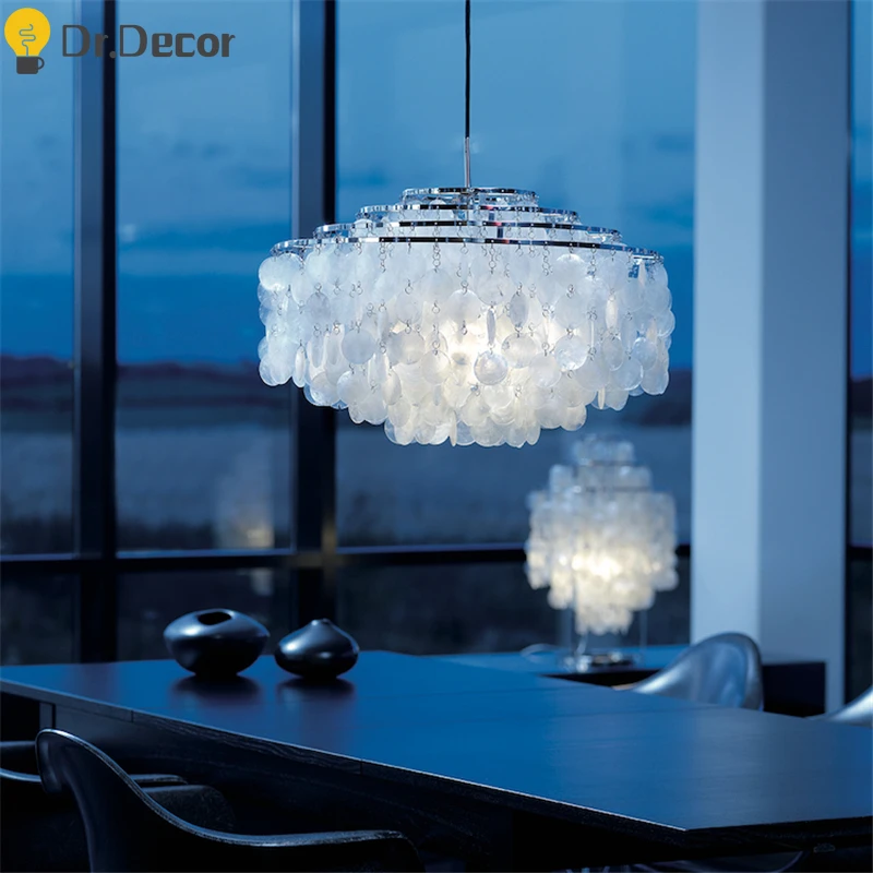 

Nordic Luxury Shell Lampshade LED Chandelier Lighting French Country Living Room Decor Crystal Chandeliers Rustic Hanging Lamps