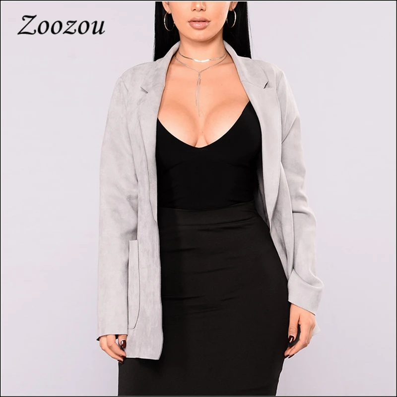 Осенние Мягкие Замшевые Кожаные блейзеры с v образным вырезом для женщин