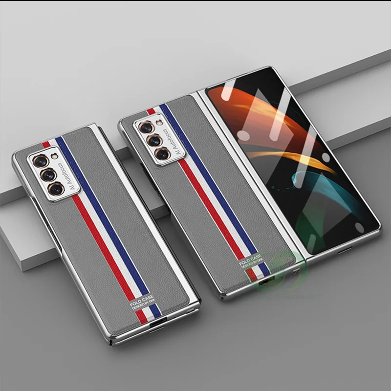 

Двухсторонний чехол с полной защитой для Samsung Galaxy Z Fold 2, чехол с кожаным покрытием, стеклянный жесткий чехол для Samsung Z Fold 2 W21