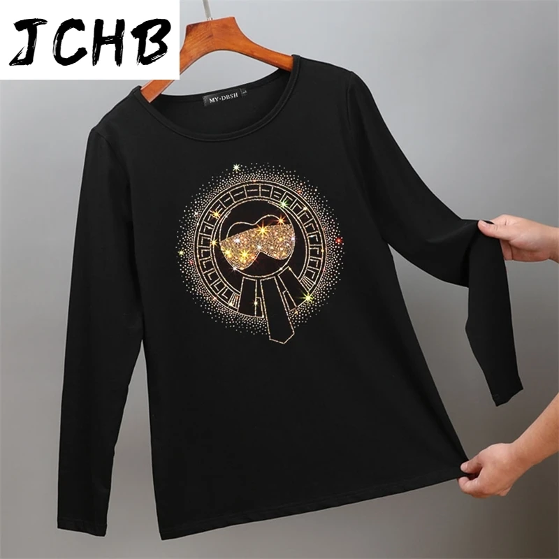 

Casual New Cotton Tops Long Sleeve T-shirt Stretch Mujer Camisetas 2021 Spring Fashion Drill Slim Fit Top Female Bottoming Shirt