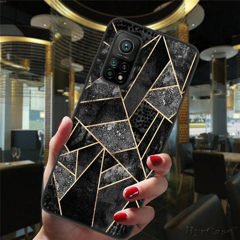 Marble Geometric Art Black Phone Case For Xiaomi Mi 10T Lite 10 Ultra Redmi Note 9S 7 8 9 Note9 Pro 8T Silicone Back Cover xiaomi leather case cosmos blue