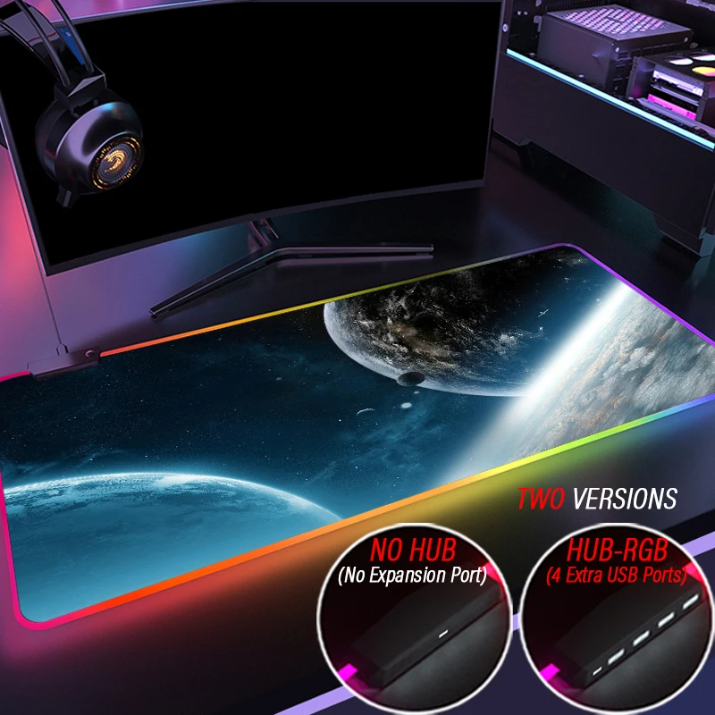 Bền Hệ Mặt Trời Chơi Game Mousepad Tùy Chỉnh Galaxy RGB Slipmat Lỗ Đen HUB Trang Trí Dạ Quang Miếng Lót Chuột Có Đèn LED Backlit Thảm