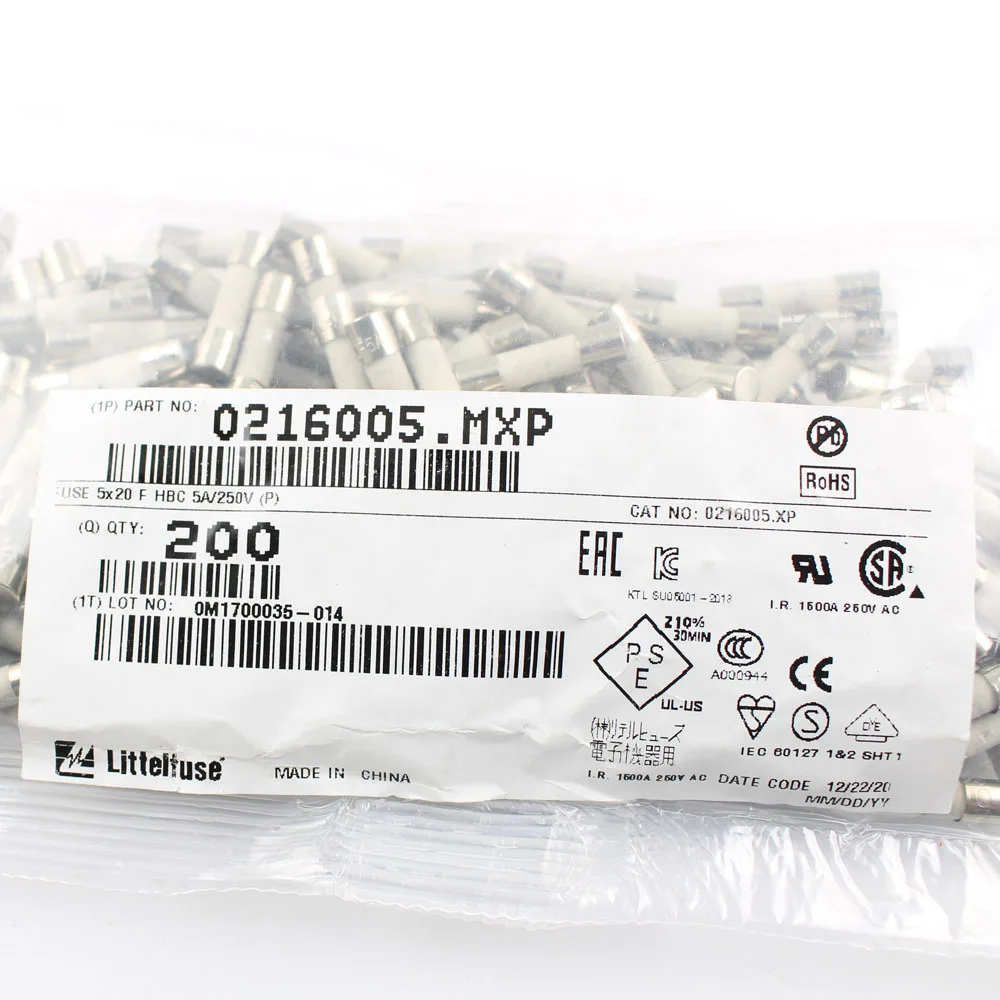 5 шт. миниатюрный картридж Littelfuse 0216005.MXP 5x20 мм 216 x 20 Быстросохнущий керамический