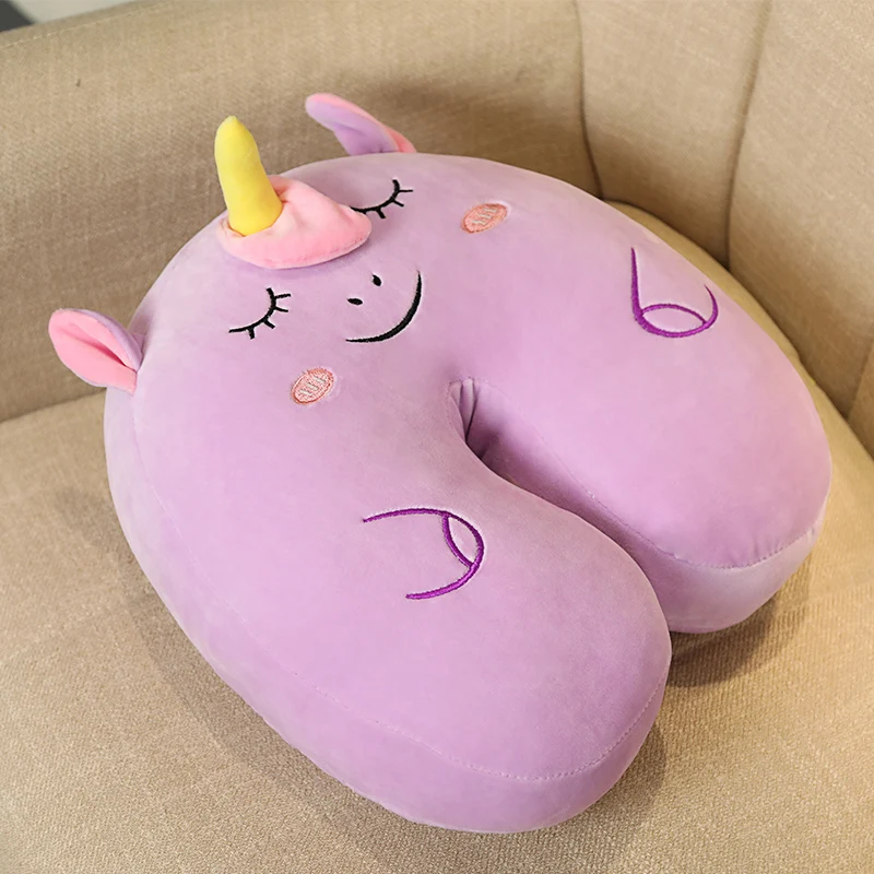 

KUY New Soft Plush Unicorn pillow Colorful dog dinosaur U Shaped Neck Pillow Stuffed Animal Horse Cushion Christmas Gift