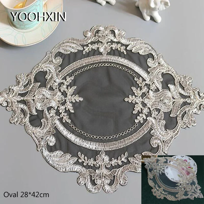 

NEW oval black brown Lace Embroidery table place mat Christmas pad Cloth placemat cup tableware napkin coaster doily kitchen