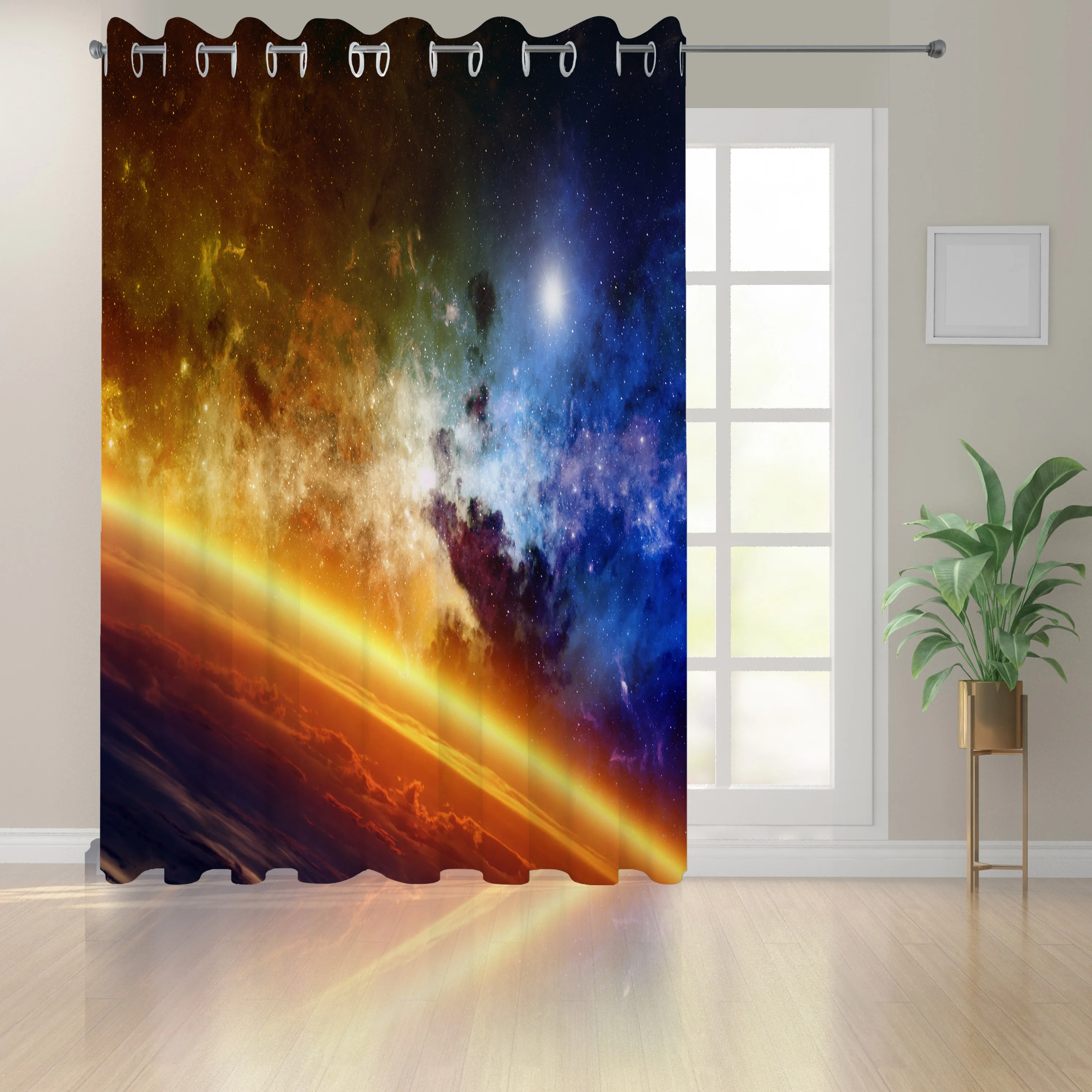 Outer Space Curtains Colorful Planet Nebula and Stars in Atmosphere Mystical Universe Living Room Bedroom Window Drapes | Дом и сад