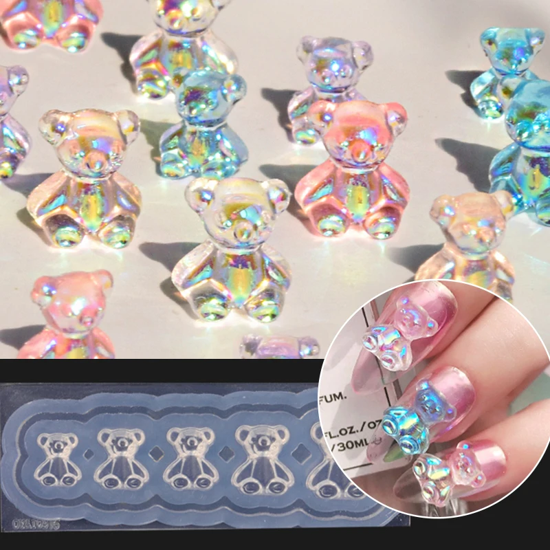 

1pcs 3D Bear Butterfly Silicone Nail Carving Mold Heart Mould Stamping Plate For DIY UV Gel Japanese Style Nails Stencils