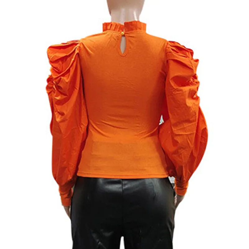 

New Fashion Solid Color Women Blouse Long Puff Sleeve Hollow Out Patchwork Tops