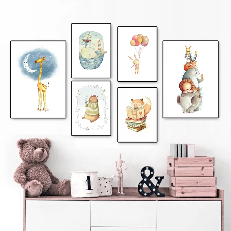 Анималистические принты акварель сафари тематические плакаты подарка на