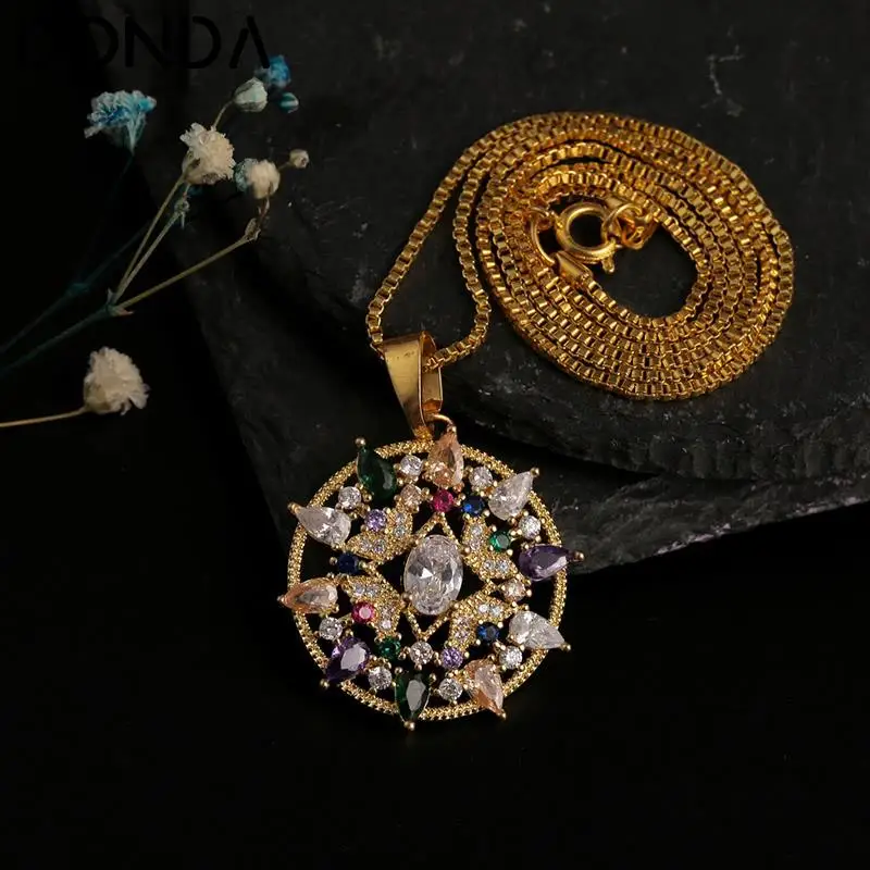 

Женское Ожерелье с кулоном из меди, золотистое круглое ожерелье с кулоном из фианита, 2020