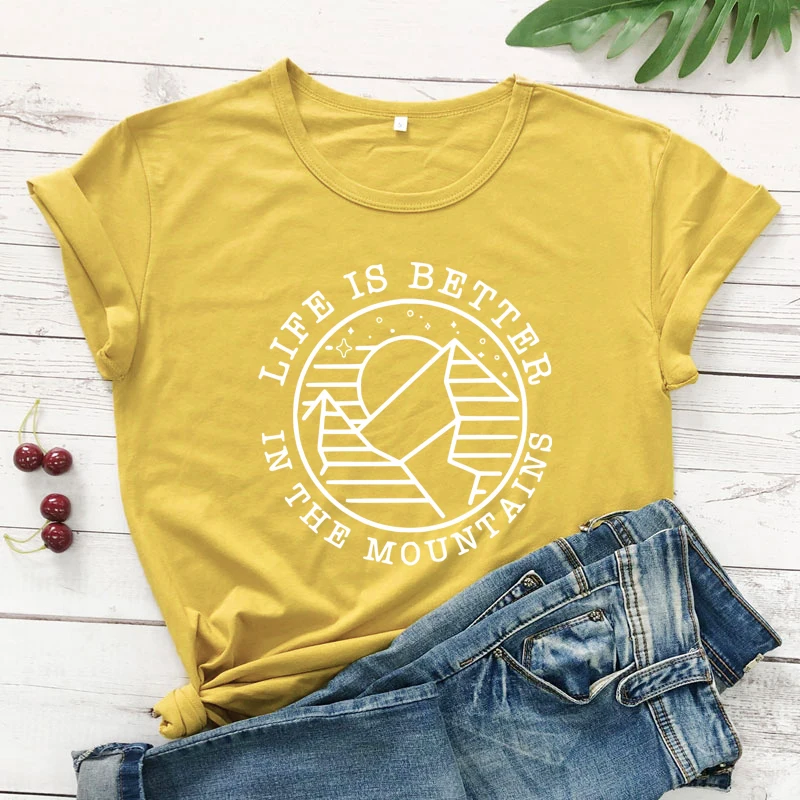 Футболка женская летняя с надписью Life Is Better In The Mountain|Футболки| |