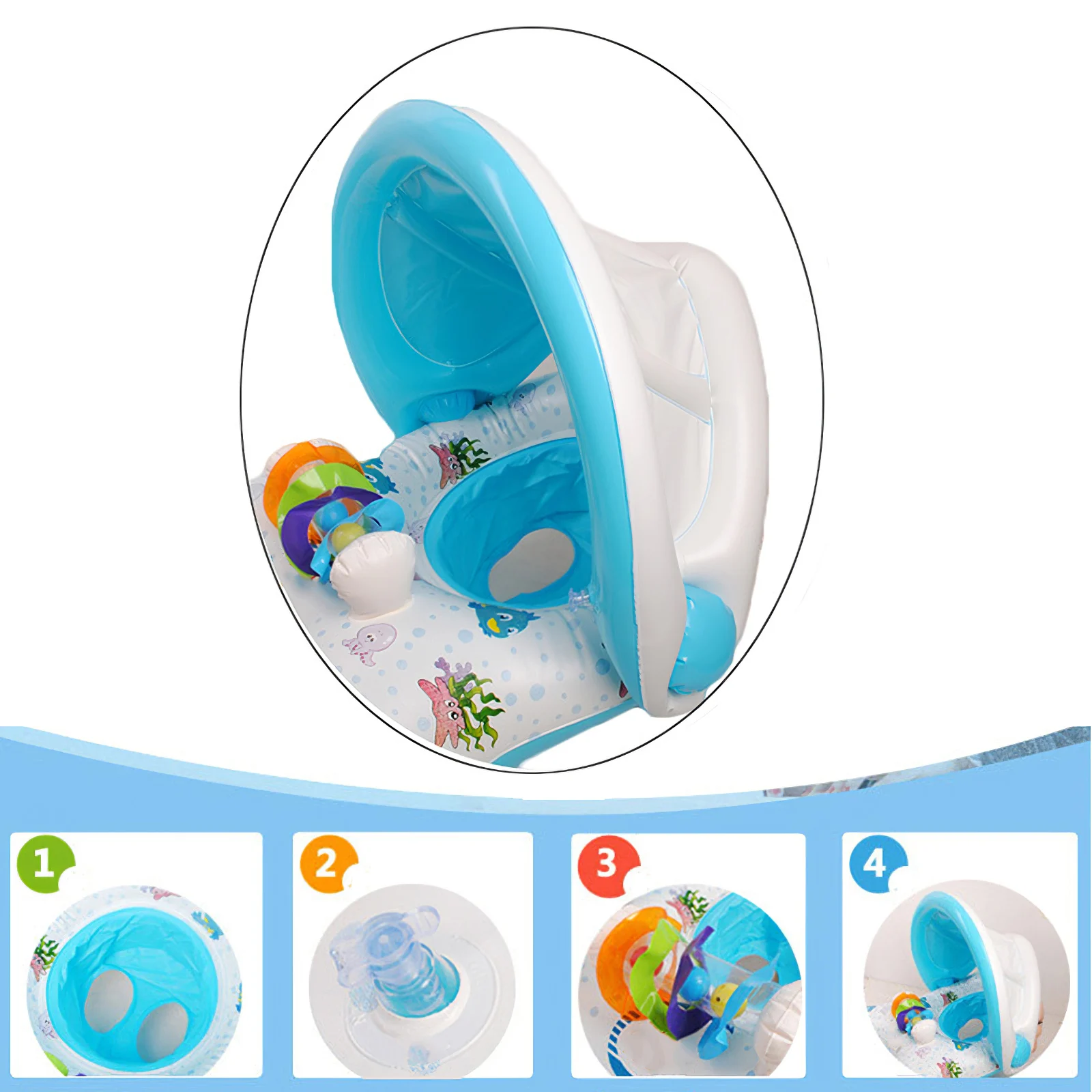 

Summer Children Swimming Float Ring Foldable With Sunshade Float Seat Swimming Sunshade Rings Toy for Beach Swimming Pool