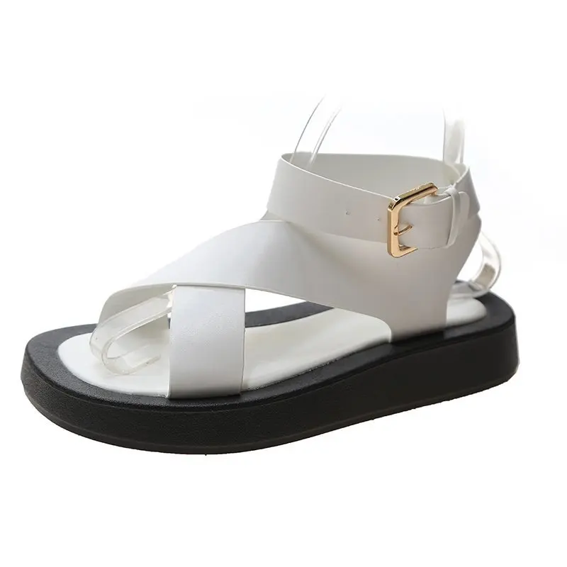

2021 New Women Summer Sandals Beach Sandals Fashion Flats Shoes 2020 New Sandal Non-slip Flat Sandals Buckle Black and White