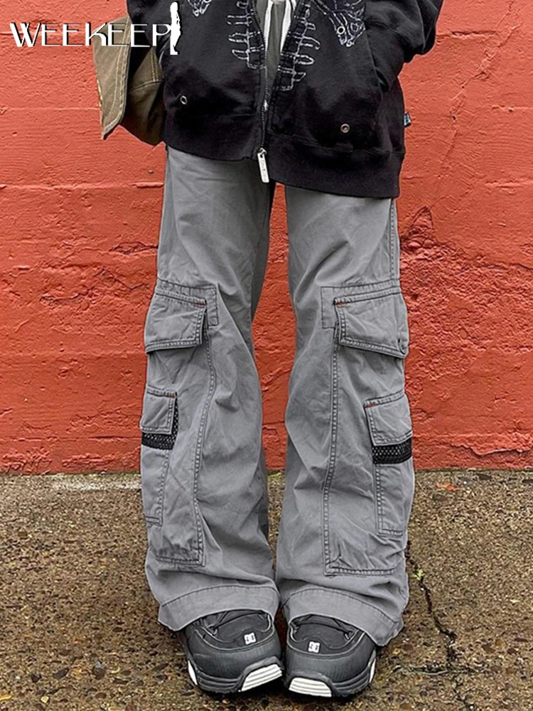 

Weekeep/широкие джинсы в винтажном стиле; Уличная одежда с высокой талией; Повседневные мешковатые джинсовые брюки-карго; Y2k Harajuku; Женские брюки