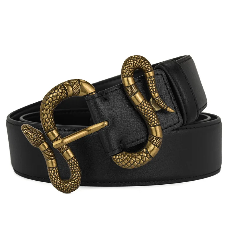 

3.8cm Genuine Leather Belt For Men Women Luxury Snake Buckle Men's Designer Pin Buckle Belts