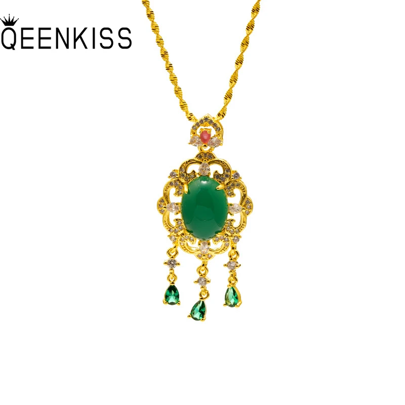 

QEENKISS PT567 Fine Jewelry Wholesale Fashion Woman Birthday Wedding Gift Vintage Chalcedony 24KT Gold Pendant Charm NO CHAIN