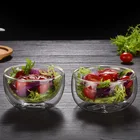 Термостойкая стеклянная чаша с двойными стенками, термостойкая стеклянная посуда, прозрачная посуда для фруктов, салатов, мгновенного миски для лапши