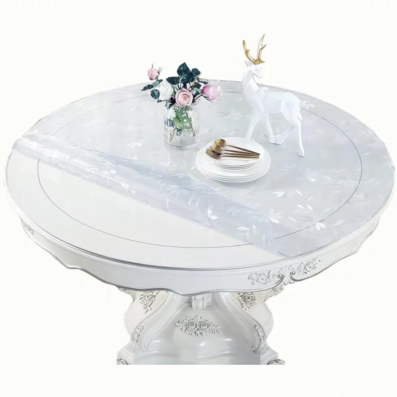 Круглая ПВХ скатерть большого размера 180 см Прозрачная кухонная из мягкого