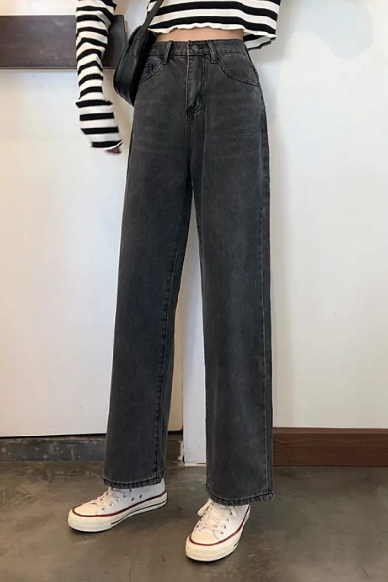 

Jeans women's straight loose autumn Korean version of Joker salt pants students high waist thin wide legs trousers