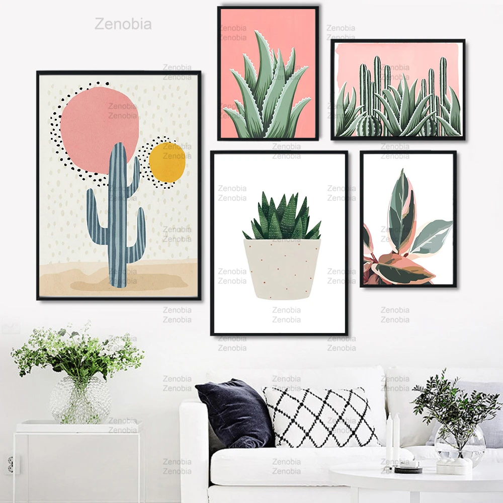 Скандинавские минималистичные плакаты и принты зеленые кактусы Картина на