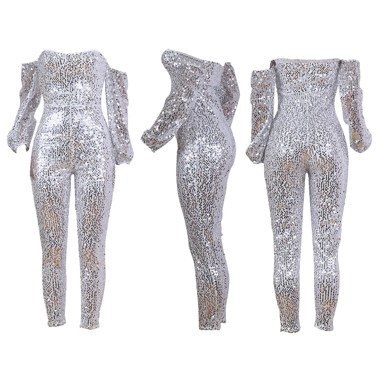 Sequin комбинезон женский эластичный с длинным рукавом без бретелек открытыми