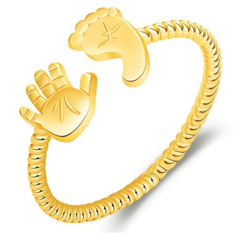 

New Cute Little Hands And Little Feet Metal Rings Adjustable Open Rose Gold And Gold Finger Rings Creative Interesting Jewelry