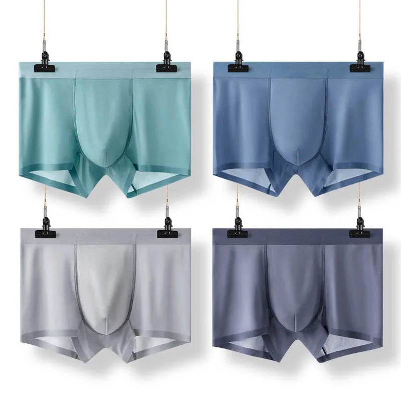 

Ultra-Thin Boxer Shorts Sexy Ice Silk Panties Breathable Men's Seamless Underwear Mid Waist Underpants Male Intimates Size L~3XL