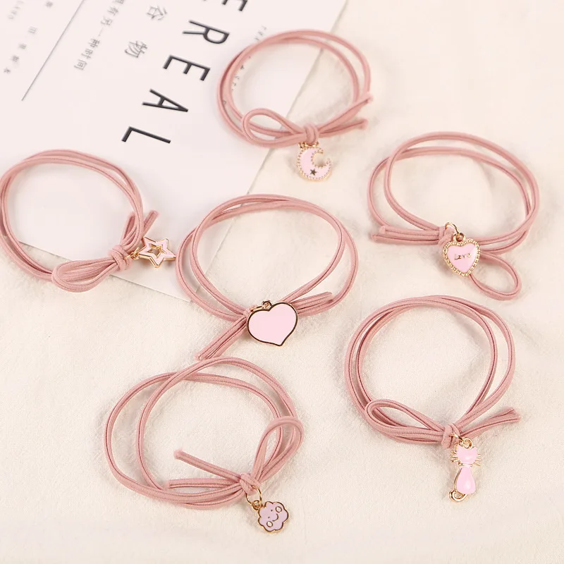 Модные эластичные резинки для волос с милыми розовыми сердечками и звездами 10