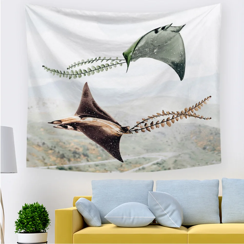 Deer Bear Tapestry Colorful Fish Turtle Animal Wall Hanging Duck with Plants Scenic Printed Decoration | Дом и сад