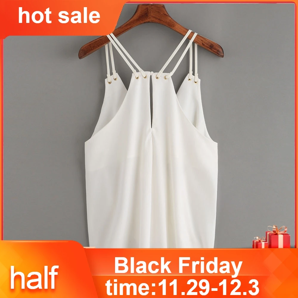 Женский Повседневный однотонный укороченный топ без рукавов майка-рубашка