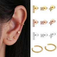 925 sterling silver zircon crystal stud earrings clips set for women rose gold earring wedding engagement piercing jewelry gift