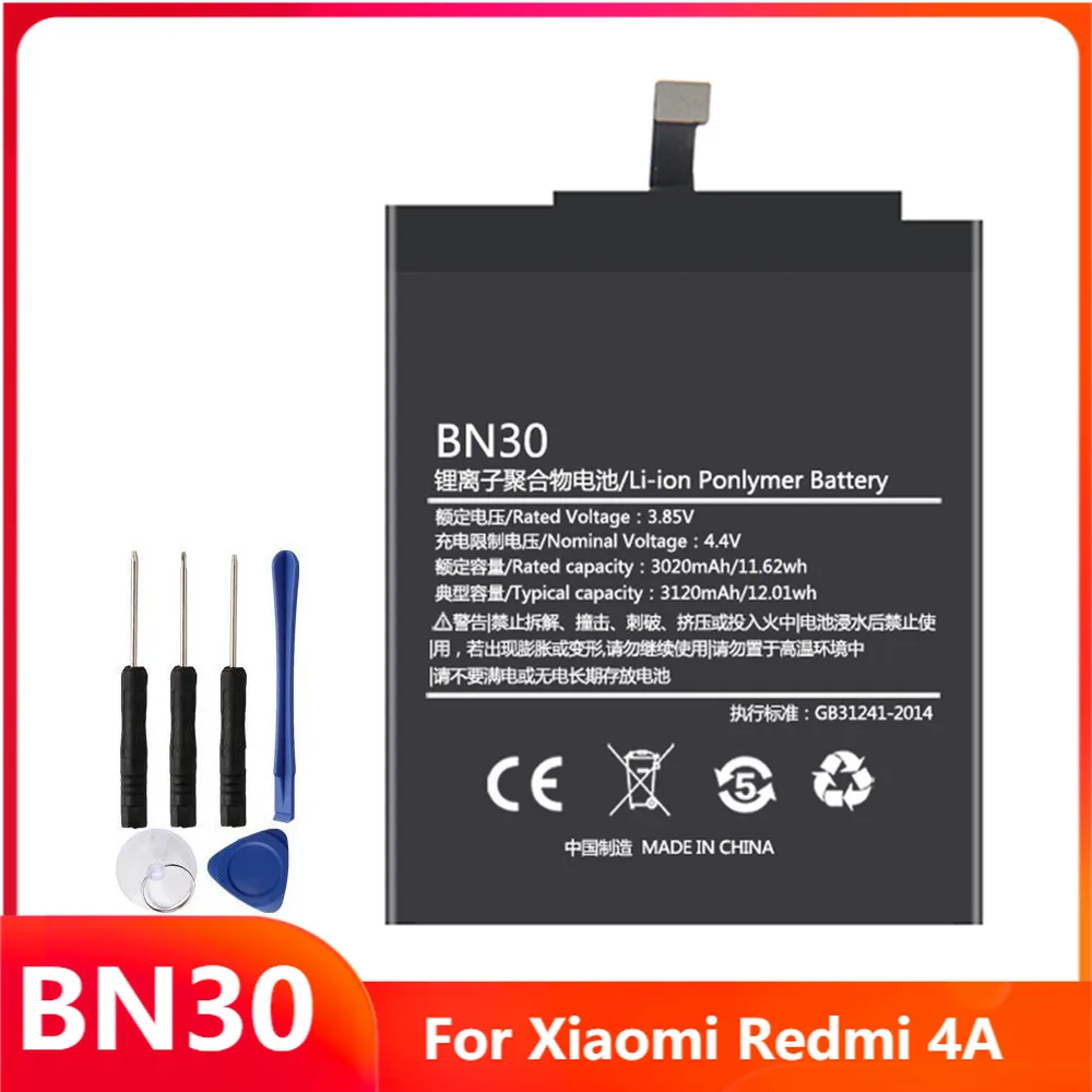 

Сменный аккумулятор для телефона BN30 для Xiaomi Redmi 4A Hongmi 4A Redrice 4A BN30 3120 мАч с бесплатными инструментами