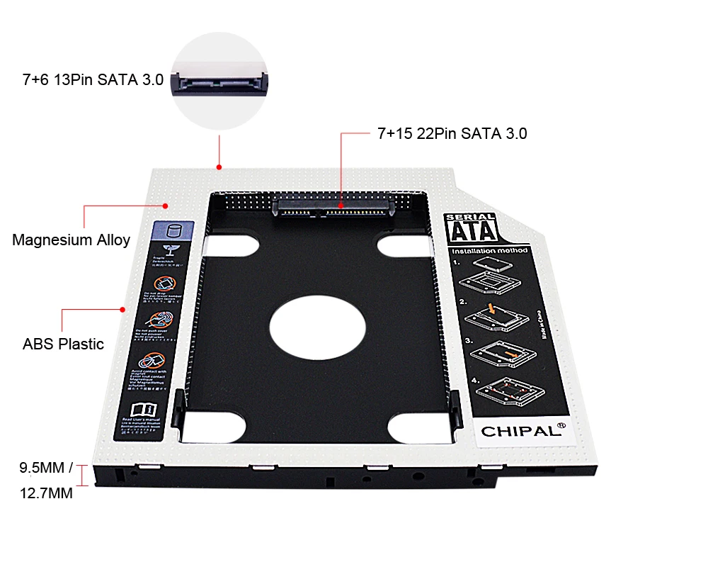 Переходник CHIPAL для установки второго жесткого диска 12 7 мм 9 5 SATA 3 0 2 дюймового